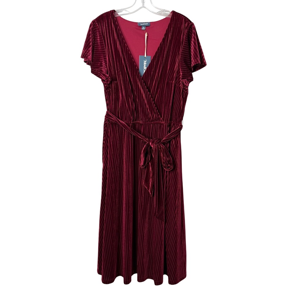 Modcloth Midi Dress Womens XL Burgundy Red Velvet Moves Like A Dance Ribbed Boho